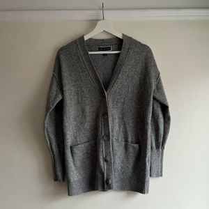 Grey Button Grandpa Cardigan Pockets